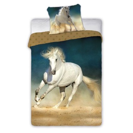 Pościel 160x200+70x80 Horses 001 Biały Koń EAN 5907750595853