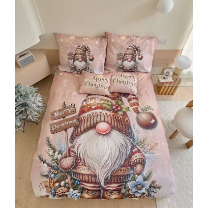 Vánoční 3 dílné povlečení Skřítek béžový