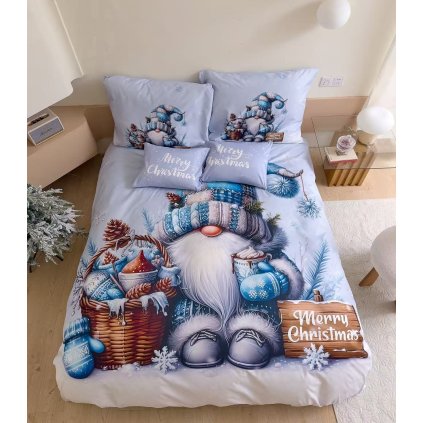 Vánoční 3 dílné povlečení Skřítek Modráček s horkou čokoládou