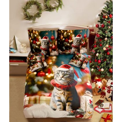 7 dílné Vánoční povlečení Vánoční kocourek Mourek