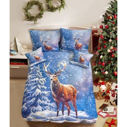 7 dílné Vánoční povlečení Jelen a vločky