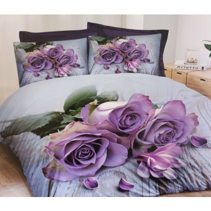 4dílné povlečení 3D fialové růže