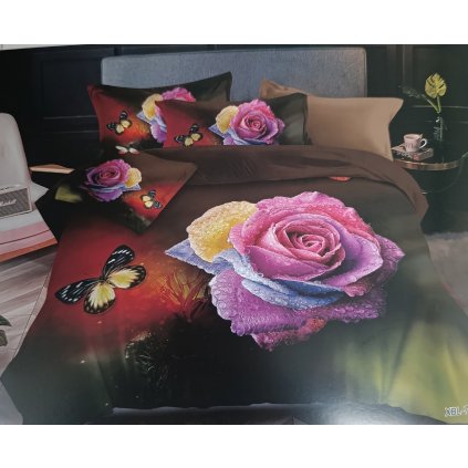 4dílné povlečení 3D Duhová růže