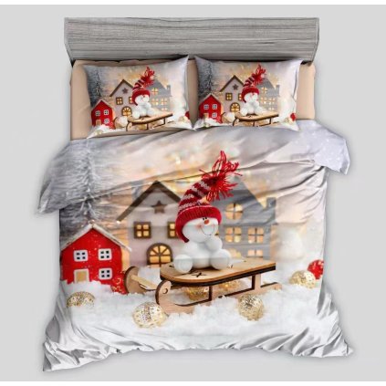 3-dílné Vánoční povlečení Sněhulákův domov