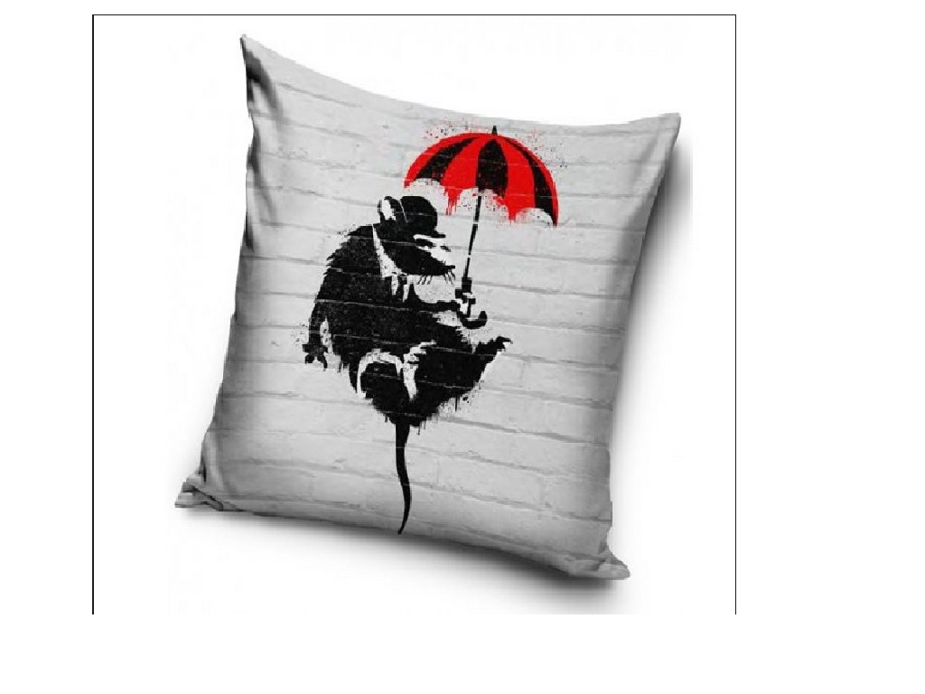 Polštářek Banksy Krysa s deštníkem, 40x40 cm - AARYANS.CZ