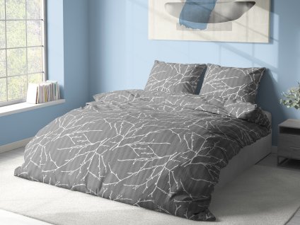 Aaryans krepové povlečení Větvičky šedé 140x200/70x90cm