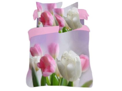 FLORI bavlna Povlečení 3D Tulipány 200x220/70x80