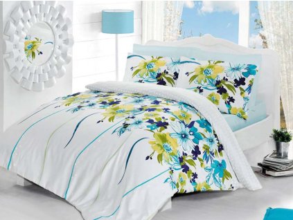 Francúzske saténové obliečky Valentini Tual tyrkysové 220x200/70x80cm