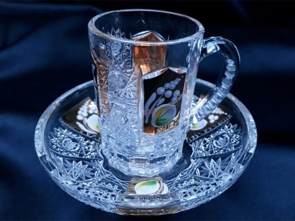 Krištáľová šálka s tanierikom + smalt