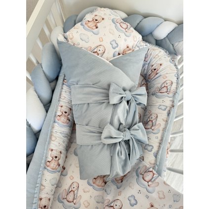 Zavinovačka pre bábätko - Zajko a macko (Farba velvet látky 2 V1 - Svetloružová)