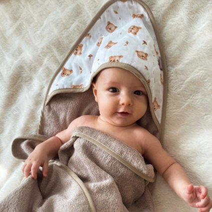 Bambusová osuška / deka s kapucňou - Macko 100cm x 100cm