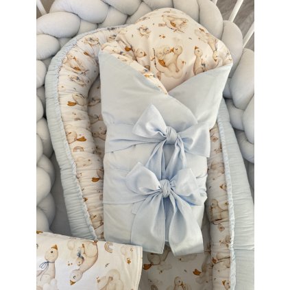 Zavinovačka pre bábätko - Húsky a modrá (Farba velvet látky 2 V1 - Svetloružová)