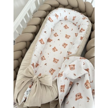 Hniezdo pre bábätko na mieru - Macko (Farba velvet látky 2 V1 - Svetloružová)