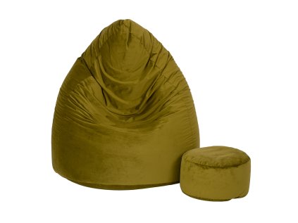 Sedací vak vrece 100x75 s podnožníkom zelený oliva velur zamat