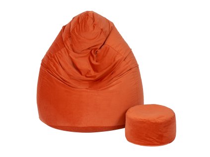 Sedací vak vrece 100x75 s podnožníkom oranžový velur zamat