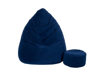 Sedací vak vrece 100x75 s podnožníkom tmavomodrá velur zamat