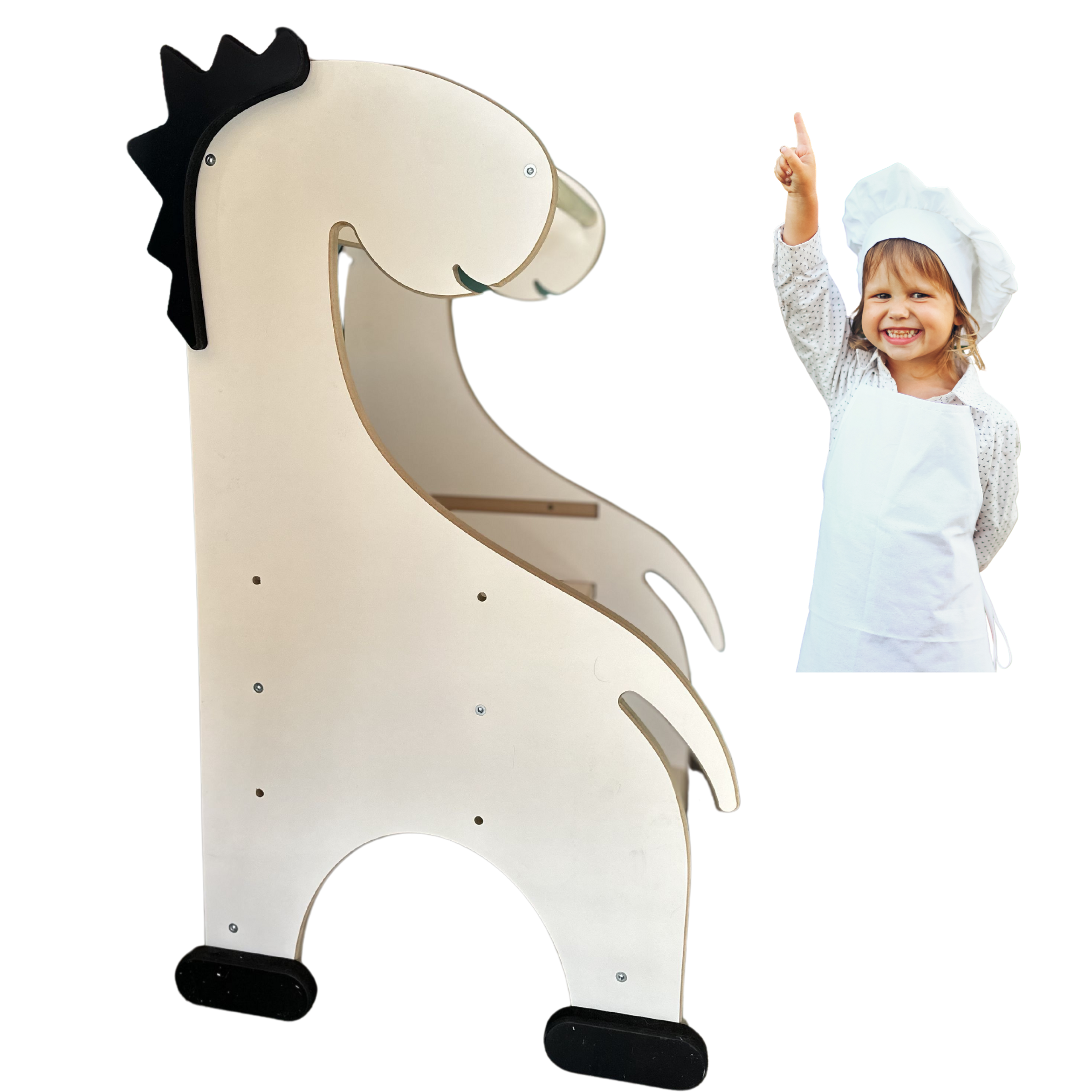 Učiaca veža montessori motív dinosaurus biely
