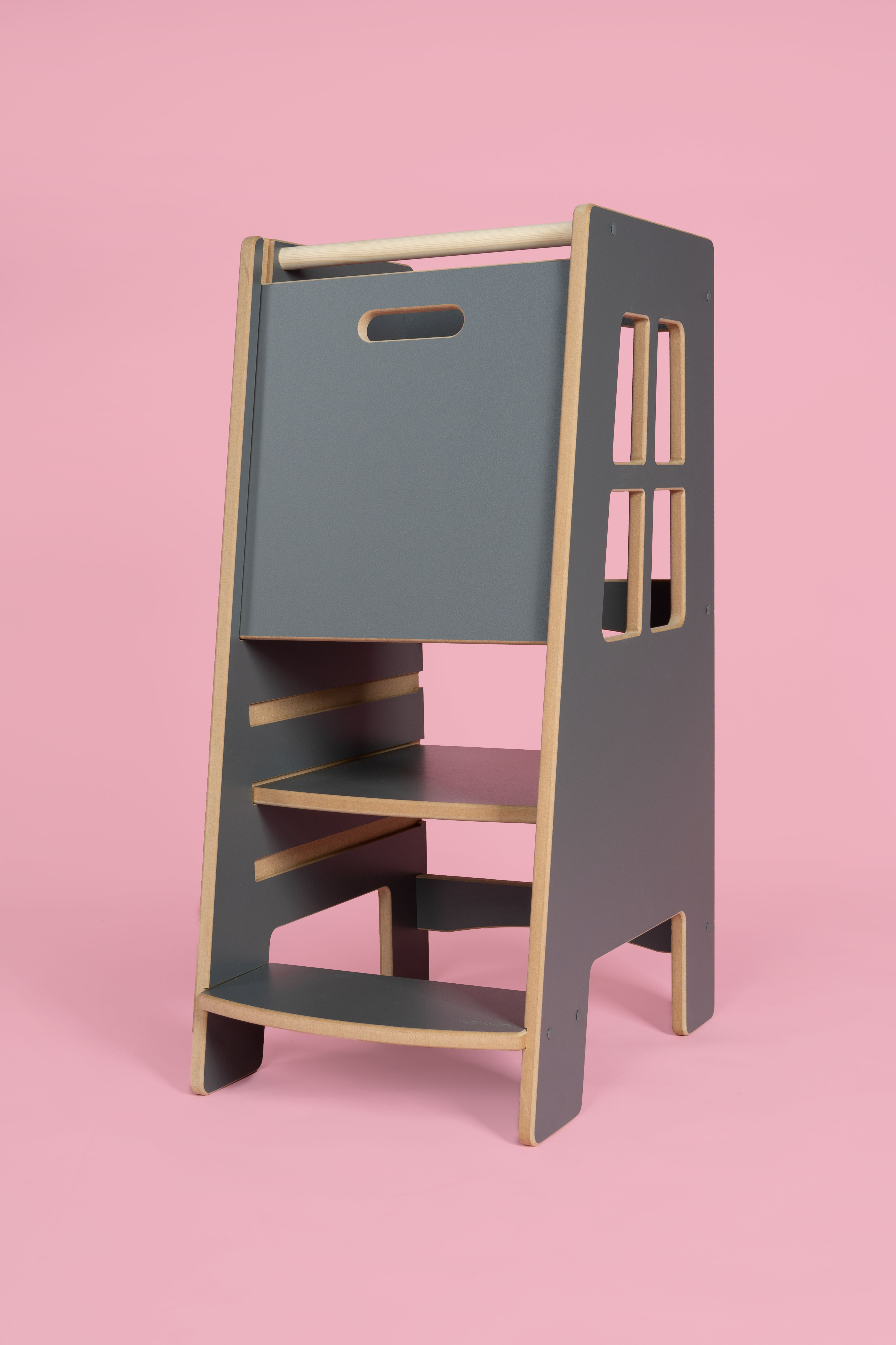 Učiaca veža montessori Safe extra sivá