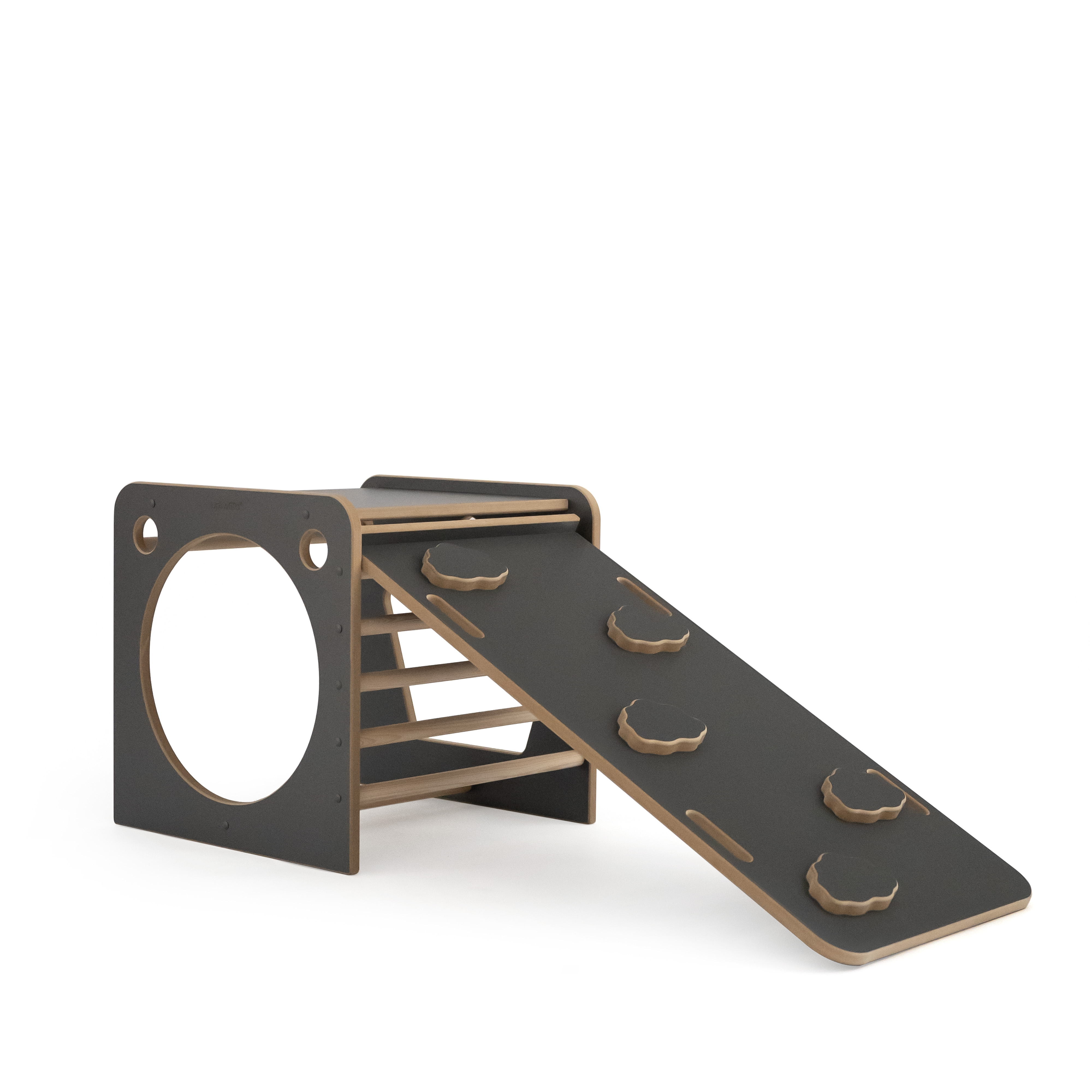 Montessori kocka so šmýkľavkou obláčik sivá