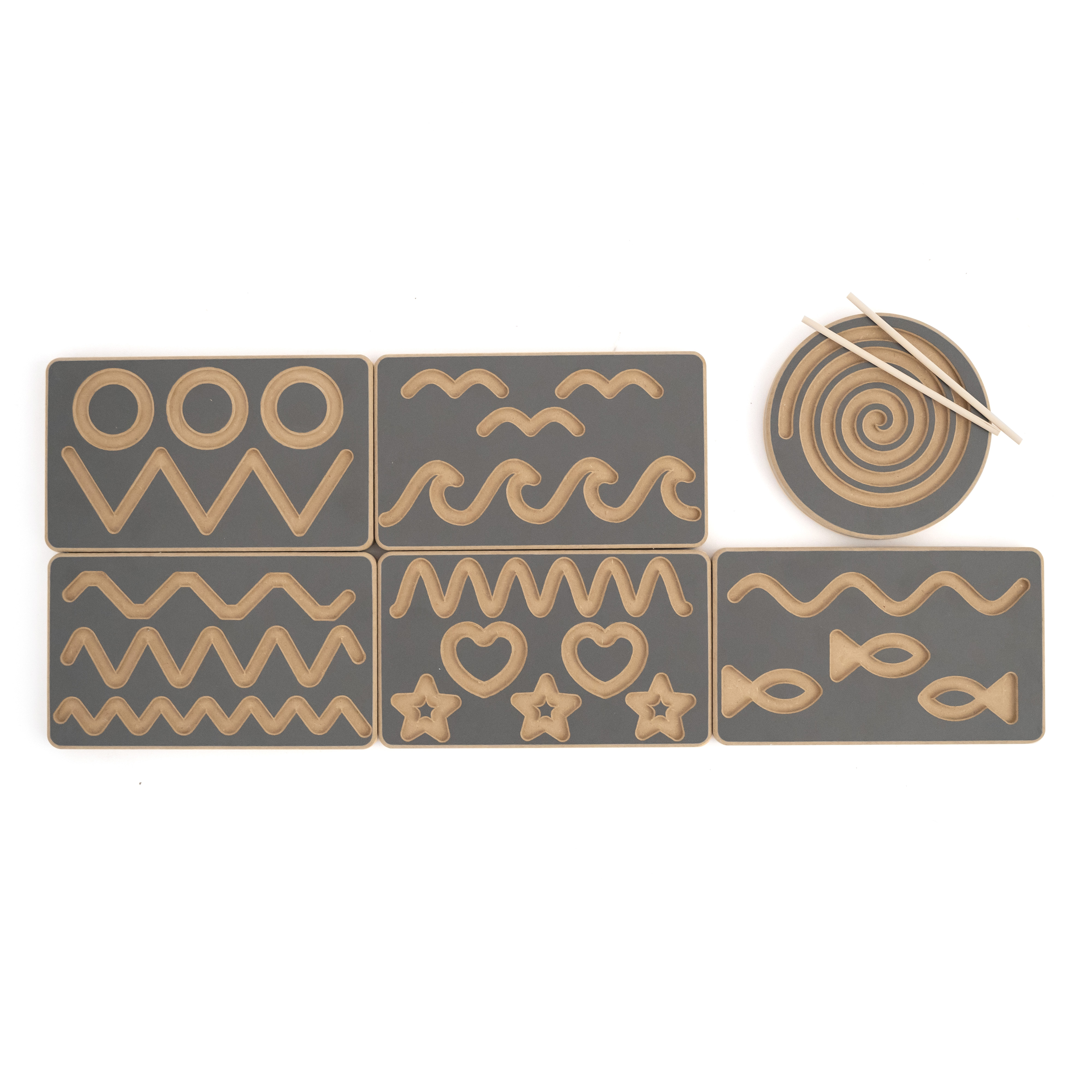 Grafomotorické dosky sada 6 kusov montessori sivá