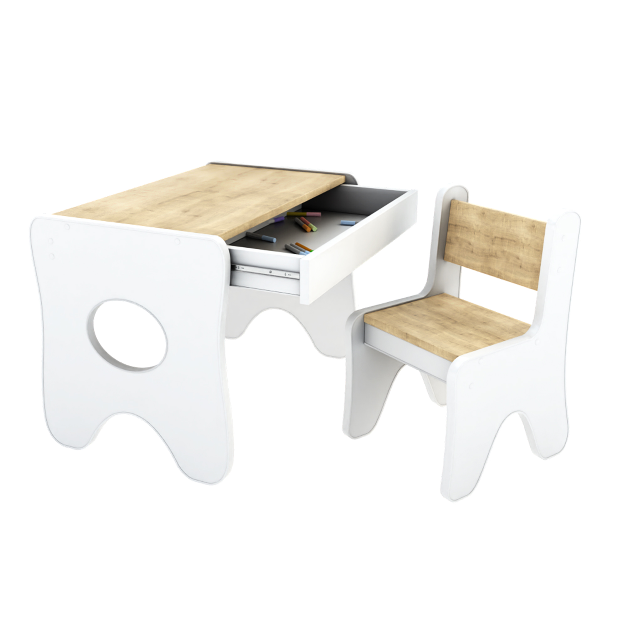 Stolík so stoličkou a priestrannou zásuvkou prírodný montessori