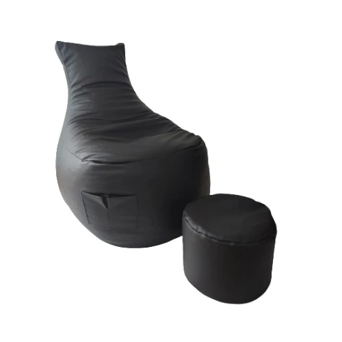 Herný sedací vak čierny s podnožníkom 85×80×75 cm
