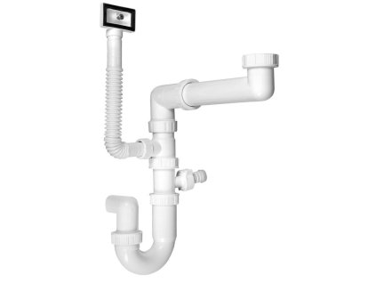 Bruckner Dřezový sifon šetřící místo s přepadem a odbočkou 6/4", DN40, bílá