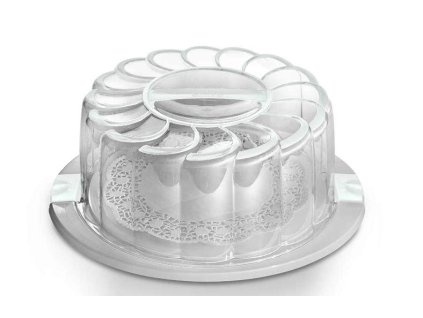 Podnos na tortu s krytom, 12 cm biely