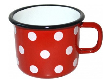 Hrnček smalt 12 cm 1,2 lit červený s guličkami