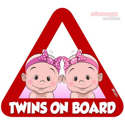 nálepka na auto - TWINS ON BOARD (Typ dievča + dievča)