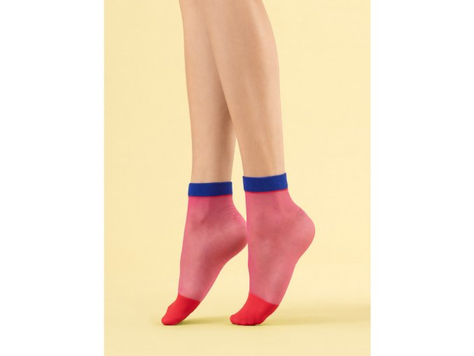 Dámske vzorované ponožky Sunset Glow Fiore  8 den,  Dámske ponožky ukončené modrým lemom, a červenými  zosilnenými špičkami, 60% polyamid, 5% elastan, 35% polypropylén, vo farbe: fuschia ,vzorované, beztlakové