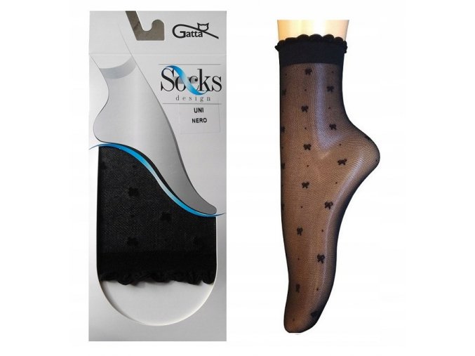 Dámske mašličkove ponožky Gatta 03,tenké, vzorované, vzdušné, vo farbe: nero (čierna) , netlačiace, 90% polyamid, 10% elastan,  Hrúbka: 20 DEN