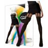 Čierne vzorované pančuchy Girl - Up 01, 20/40 DEN, pančuchové nohavice extravagantné, nepriehľadné, hrubšie, moderné, vo farbe: Nero (čierna), imitujúce podväzkové pančušky, jemne elastické, pohodlné, dolná časť je nepriehľadná - hrubšia, horná časť je priehľadná - tenšia , so vzorom pásikov, imaginárnych podväzkov, zloženie: 94% polyamid, 6% elastan