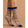 Dámske vzorované ponožky Klein 15 Den, Priehľadné ponožky so vzorom - pruhy v kráľovsky modrej a bielej farbe.  Zosilnené špičky a patent v modrej farbe. univerzálna veľkosť one size, geometricky vzor