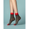 Dámske silonkové ponožky Mezzo Forte Fiore, 40 DEN, vzorované, tenšie, priehľadné, Dámske pohodlné vzorované ponožky s kontrastnými čiernymi prúžkami a vystuženými prstami .  Prstova časť a gumička je v červenej farbe.
