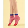 Dámske vzorované ponožky Sunset Glow Fiore  8 den,  Dámske ponožky ukončené modrým lemom, a červenými  zosilnenými špičkami, 60% polyamid, 5% elastan, 35% polypropylén, vo farbe: fuschia ,vzorované, beztlakové