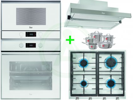 Vestavný set Teka HLB 840 trouba bílá + ML 822 BIS mikrovlnná trouba + odsavač CNL 6610 + plynová deska EX 60.1 4G AI AL CI + sada profi nádobí