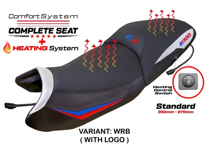 Kompletní vyhřívané sedlo BMW R 1300 GS 2023-2025 Dorfen Comfort System - Standard (potah sedla s logem WRB (white-red-blue))