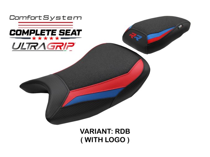 Kompletní sedlo BMW S 1000 RR 19-25 Varel Ultragrip Comfort (potah sedla s logem RDB (red-blue))