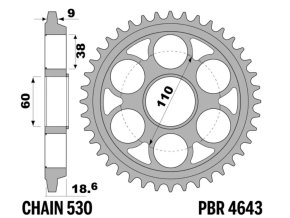 PBR 4643-40 řetězová rozeta ocelová 40 zubů