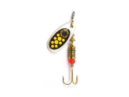 mepps aglia black furry yello dot Silver