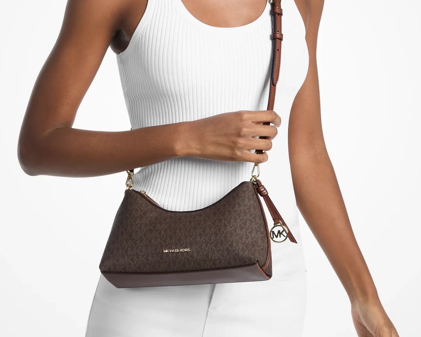 Michael Kors Sammy Small Signature Logo Convertible dámská crossbody kabelka hnědá zlatá na rameni