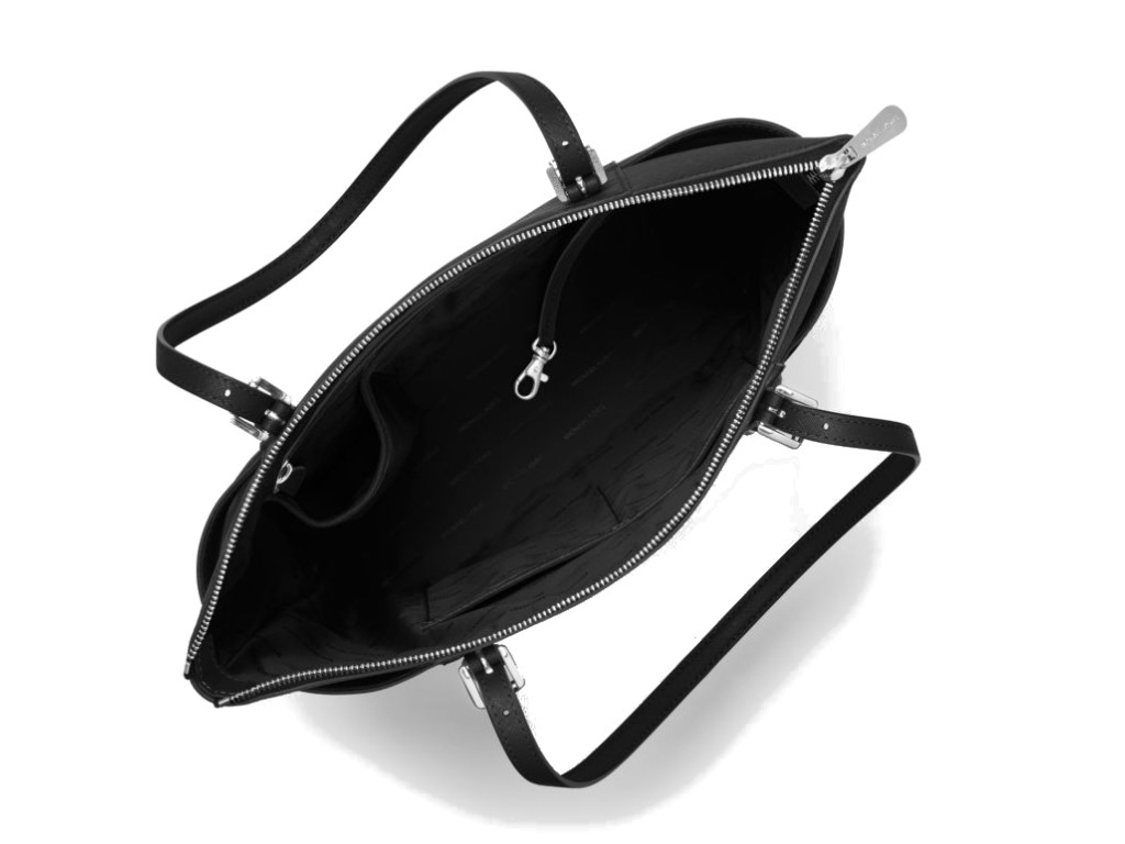 Michael Kors Jet Set Saffiano Leather TopZip Tote Bag Black Silver