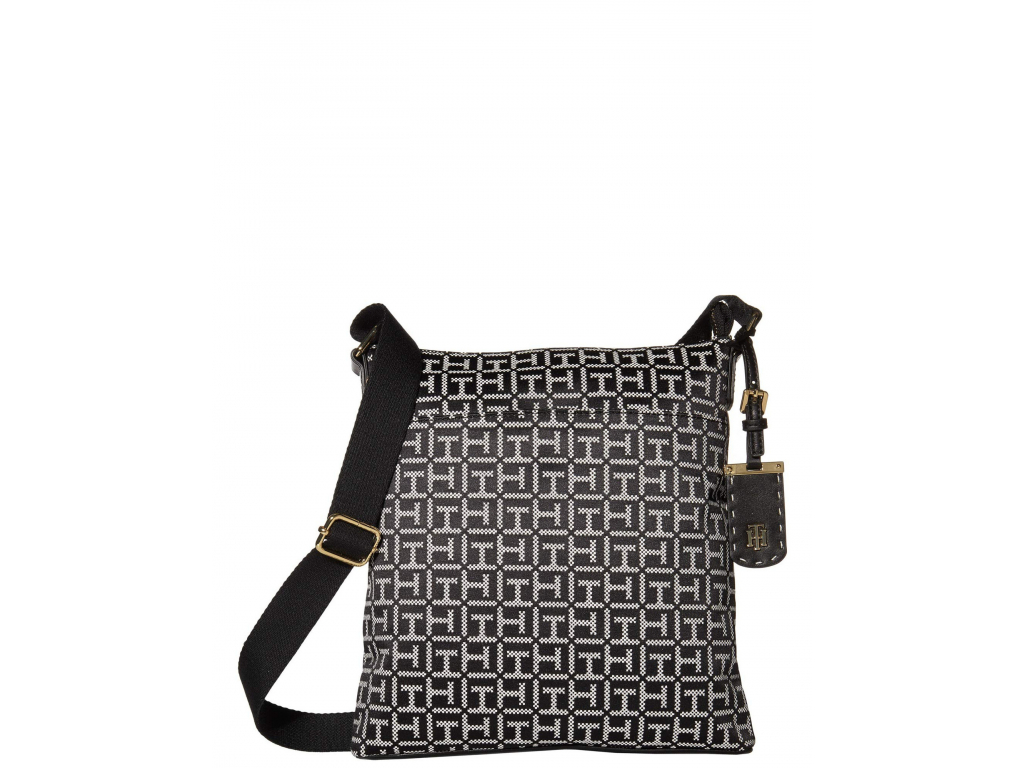Tommy Hilfiger Julianne 1.5 North South Crossbody Square Messenger Jacquard Black and White