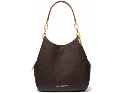 Michael Kors Lillie Signature Chain Shoulder Tote Brown Acorn Gold