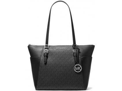 Michael Kors Charlotte Large Logo and Leather Top Zip Tote Bag Black