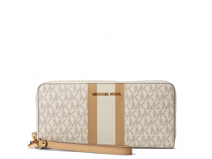 Michael Kors Logo Stripe Continental Wristlet Vanilla Multiaa