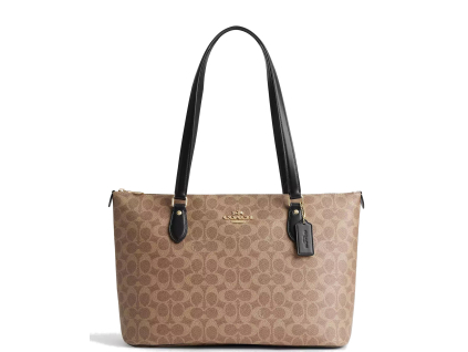 COACH Kabelka Gallery Tote Bag In Signature Canvas Gold Tan Black11