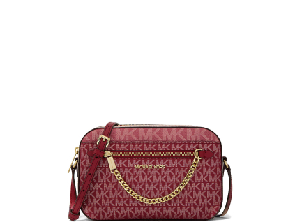 Michael Kors Jet Set Large Metallic Signature Logo Crossbody Bag Cherry