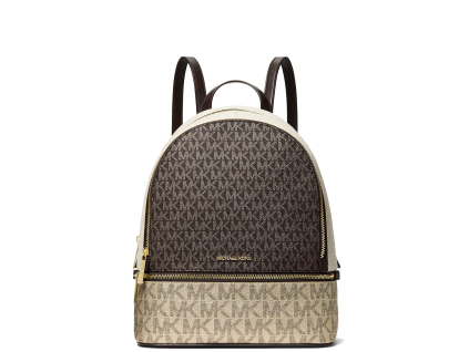 Michael Kors Rhea Medium Metallic Signature Logo Backpack Browna